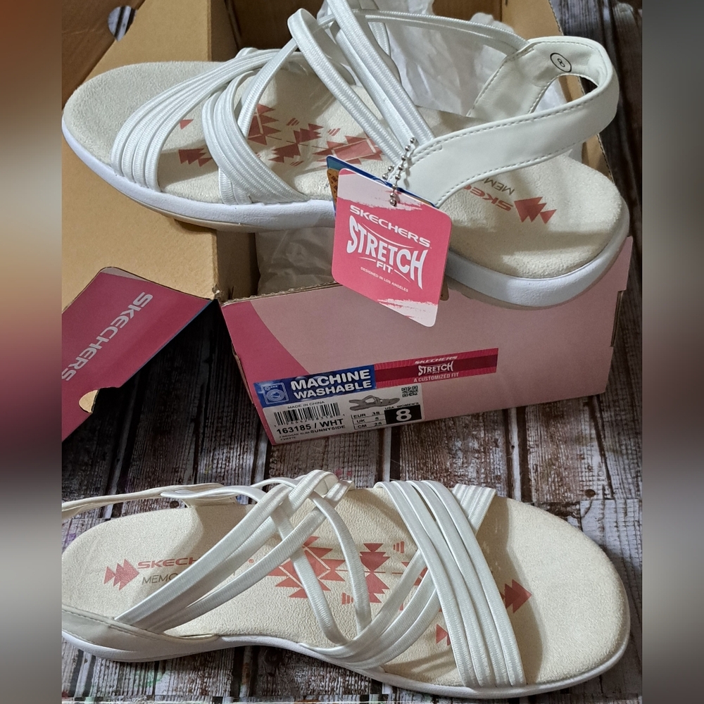 Skechers White Reggae Slim Sunnyside Summer Sandals Size 8